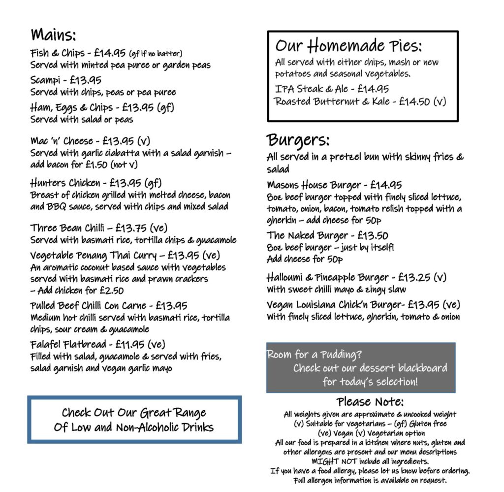 Menu - Masons Arms